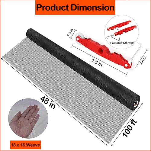 Fiberglass Window Screen Mesh Roll - 48 inch x 100 feet - size: 48” x 100’