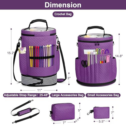 Crochet Yarn Knitting Bag 3PCS Expandable Large Yarn Storage Organizer Bag - color: Purple