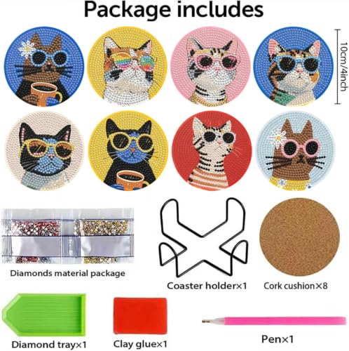 Cat Diamond Art Coasters Kit - Diamond Painting Coasters 4X4IN - color: Cat-2