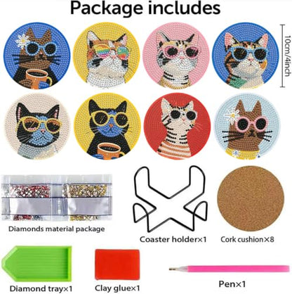 Cat Diamond Art Coasters Kit - Diamond Painting Coasters 4X4IN - color: Cat-2