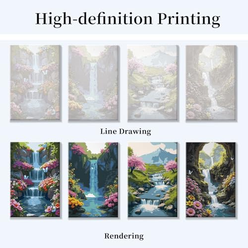 JOOZ 4 Pack Paint by Numbers Kit for Adults Framed, Waterfall, 8x12 Inch - color: Waterfall Landscape 030