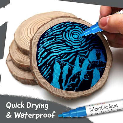5 Metallic Acrylic Blue Paint Markers Pens for Rock Painting, Wood - color: Metallic Blue