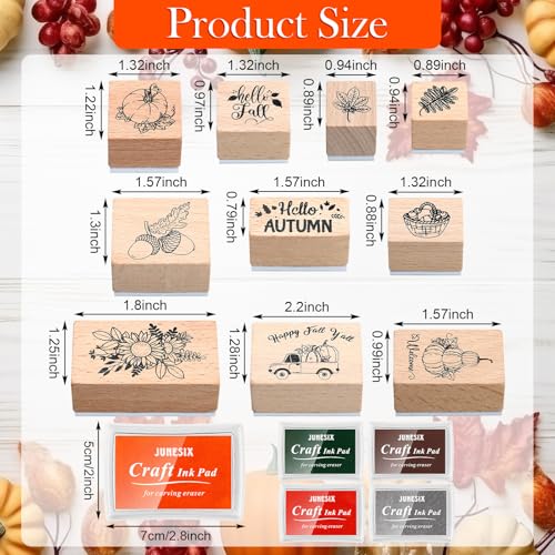 Woanger 15 Pcs Fall Wooden Rubber Stamps with Ink Pads Fall Style - color: Fall Style