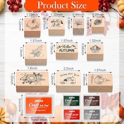 Woanger 15 Pcs Fall Wooden Rubber Stamps with Ink Pads Fall Style - color: Fall Style