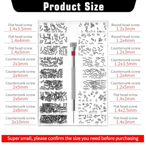 500 Pcs Small Screws for Electronics, M1.2/M1.4/M2.0 Replacement Screws with Screwdriver for Glasses Watches Laptop Computer - color: silver