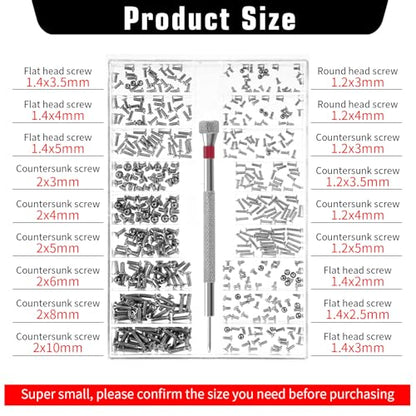 500 Pcs Small Screws for Electronics, M1.2/M1.4/M2.0 Replacement Screws with Screwdriver for Glasses Watches Laptop Computer - color: silver