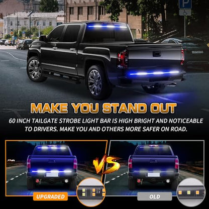 XRIDONSEN 48 inch Blue White Emergency Lights Strip Tailgate Strobe Lights - color: Blue/White