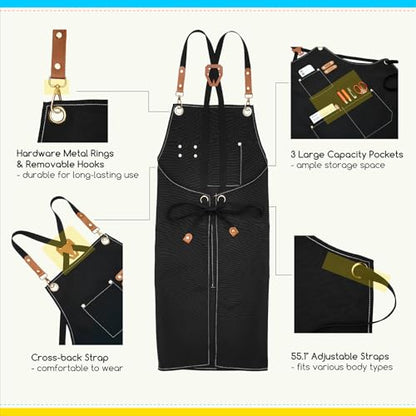 MEEDEN Painting Apron for Men Women: Adjustable Cross Back Waterproof - color: Black