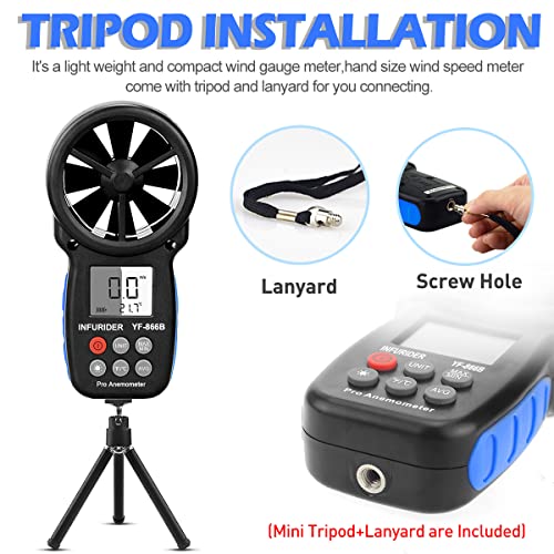 Anemometer Handheld, INFURIDER CFM Meter, Digital Wind Speed Meter, HVAC Air Flow Meter with Temperature and Wind Chill, Anemometer with Backlight and Max/Min - color: 1.YF-866B(Basic)
