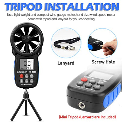 Anemometer Handheld, INFURIDER CFM Meter, Digital Wind Speed Meter, HVAC Air Flow Meter with Temperature and Wind Chill, Anemometer with Backlight and Max/Min - color: 1.YF-866B(Basic)