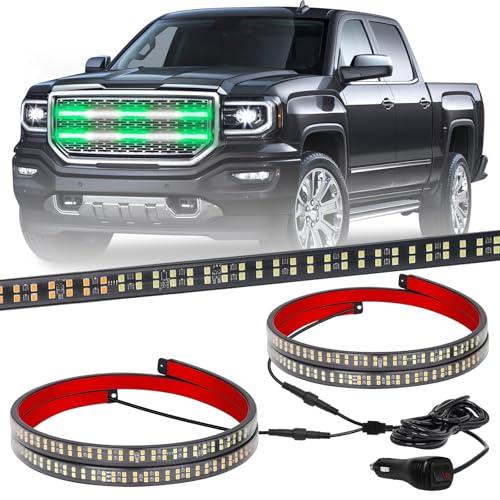 XRIDONSEN 2 Pack Green White Grill Emergency Lights 30 inch Strobe Lights - color: Green/White