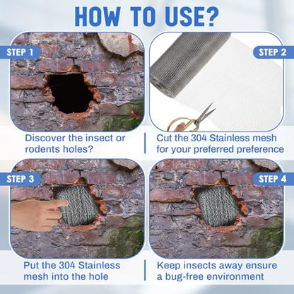 12 Inch X 50 ft Stainless Steel Mesh Rodent Control for Slugs - size: 12 Inch x 50 ft