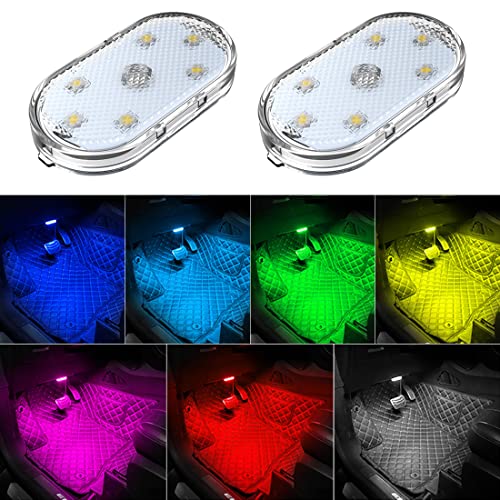 2 PCS Car Led Lights Interior,7 Colors Ambient Lighting Interior,USB Rechargeable Car Sound Control Light - color: 2PCS 7 Colored Sound Control Lights