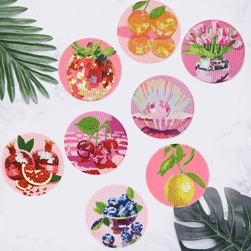 HHMATITS 8 Pcs Pink Disco Diamond Art Coasters Kit for Adults 4X4IN - color: Disco