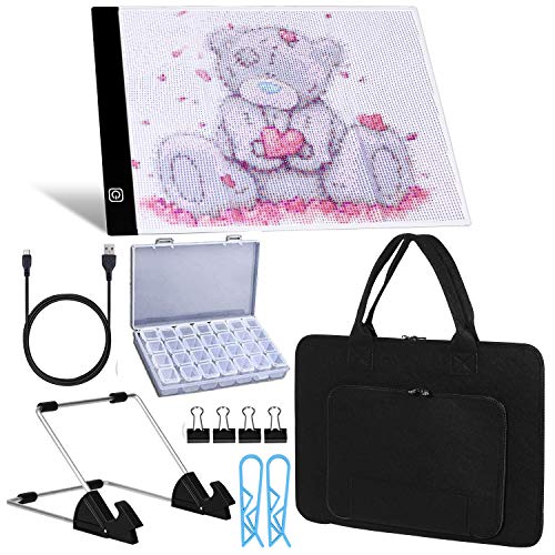 A4 LED Light Pad for Diamond Paint Kits, Super Bright USB Powered Light Board Kit with Detachable Stand, and Black Pad Clip (Pad and Bag)