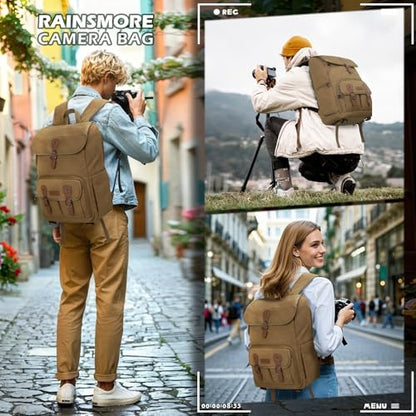RAINSMORE Camera Backpack, DSLR SLR Mirrorless Camera Bag for Photographer - color: Khaki