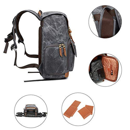 UBAYMAX Canvas Camera Backpack for Canon Nikon Sony DSLR SLR Waterproof - color: Grey