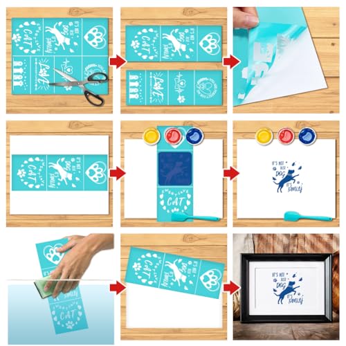 2pcs Dog Paw Print Self-Adhesive Silk Screen Transfer Stencil - Love Cat Printing Mesh 11x8.5 Reusable for DIY Painting on Wood Fabric Chalks Home Decor - style: 2pcs Dog Silk Screen Stencil