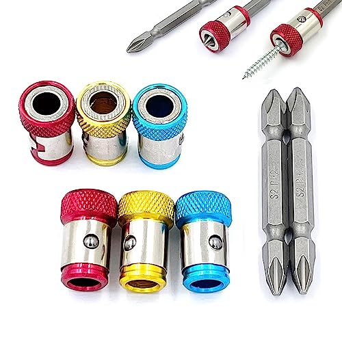 6 Pieces Magnetic Screw Ring With 2 Pieces Ph2 Screwdriver Bit Set,Magnetizer Screw Removable For 1/4 Inch/6.35mm Hex Screwdriver and Power Bits (MIX) - style: 6V2