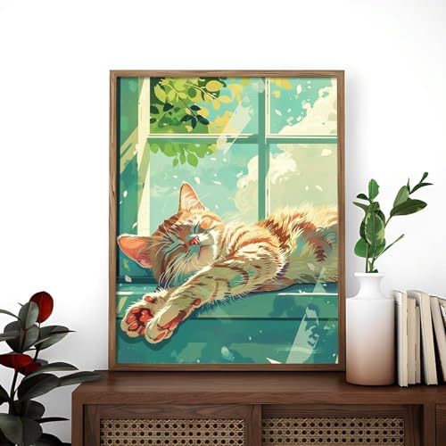 Alptiny Sleeping Cat Paint by Numbers Kit for Adults Beginner, 16x20 Inch - color: Cat