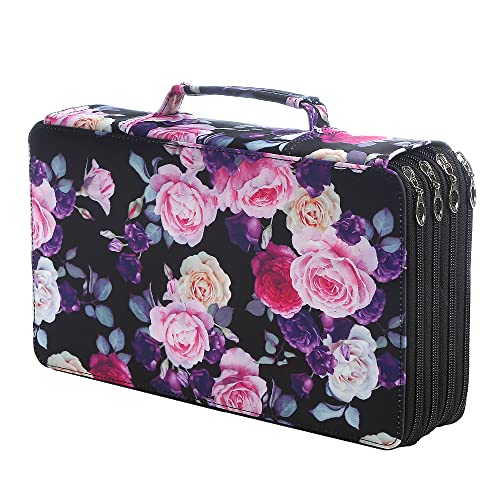 300 Slots Pencil Case 4-Layer Zipped Holder w/Handle - color: Purple Rose, size: 300