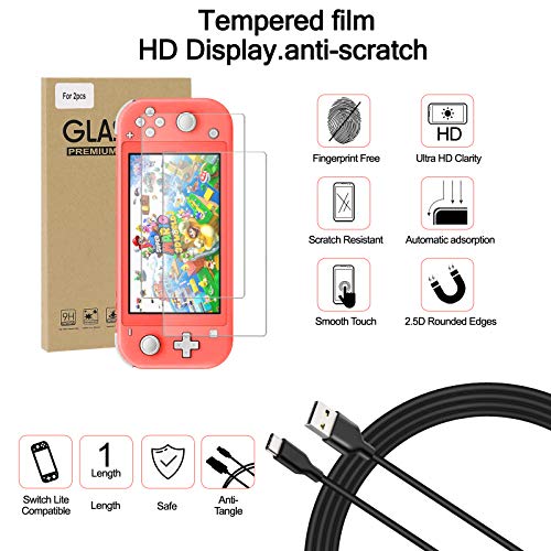 Switch Lite Accessories Bundle, Kit with Carrying Case,TPU Case Cover with Screen Protector,Charging Dock,Playstand, Game Card Case, USB Cable, Stylus,Thumb Grip Caps for Nintendo Switch Lite (Pink) - color: Pink