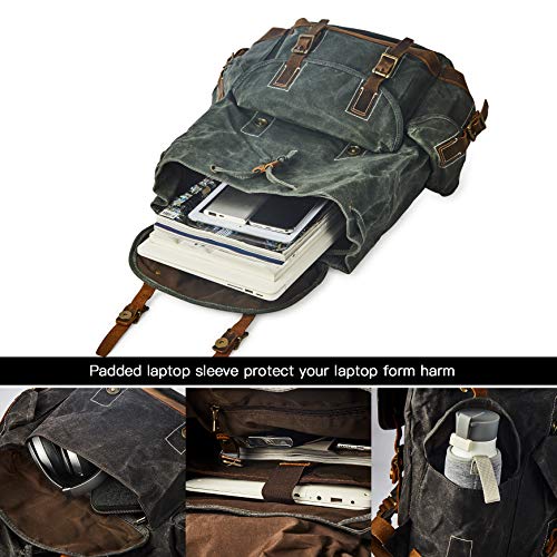 Heavy-Duty Waxed Canvas Rucksack Backpack - color: Green, size: 400 x 340 x 190 mm - Standard