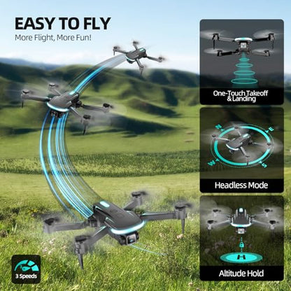 Drone with Camera 1080P HD, FPV Foldable Mini Drone for Beginners Kids Boys Girls, with 2 recharging Batteries, Carrying Case, One Key Start, Stable Hover, Trajectory Flight, Toys Gifts (Black)