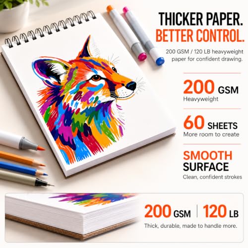 Marker Pad 2-Pack 8.3x5.5 Inch A5 – 60 Sheets Each, Spiral Sketchbook - size: 8.3x5.5(2-Pack)