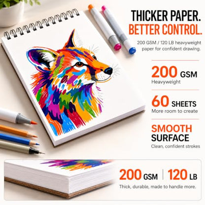 Marker Pad 2-Pack 8.3x5.5 Inch A5 – 60 Sheets Each, Spiral Sketchbook - size: 8.3x5.5(2-Pack)