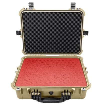 Eylar 20" Large Hard Case Equipped With Ragar Reconfigurable & Reusable XP Crosslinked Foam, Waterproof, Shockproof For Gear, Drones And Cameras (2 Red/Black Ragar Layers) (Tan) - color: Tan