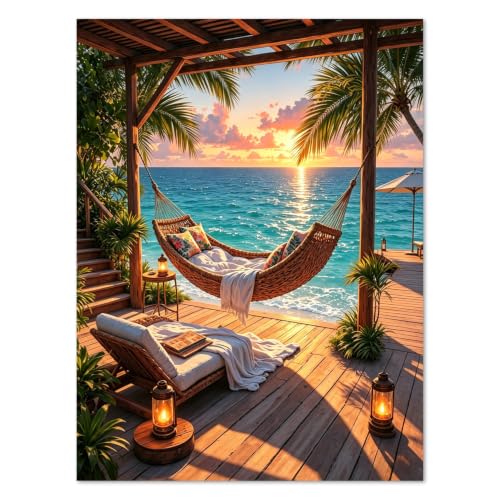 WULINHUAFA Seaside Diamond Painting Kits for Adults 12x16 inch - color: Hammock