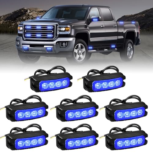 XRIDONSEN 8PCS Sync Blue Grill Emergency Lights 32 LED Strobe Lights - color: Blue