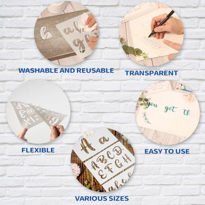 Patemby Calligraphy Stencil Kit, 50 Pack Crafts Reusable Alphabet Templates