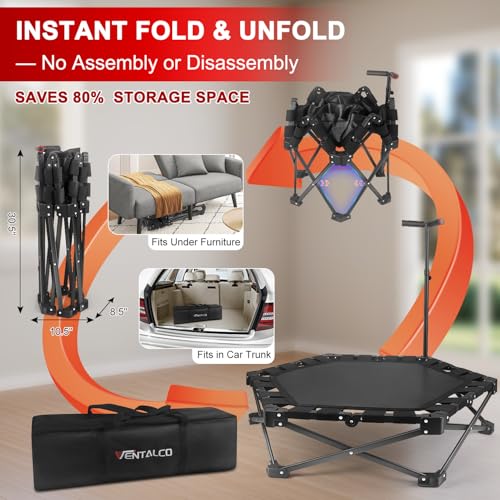 Foldable Mini Trampoline — One-Step Fold & Open, 42" Rebounder Trampoline for Adults & Kids, 450lbs Max Load, Adjustable T-Bar, Indoor & Outdoor Workout