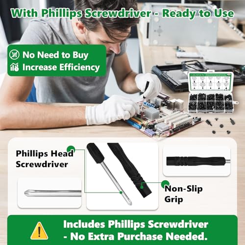 520 Pcs Black Computer Screws Kit PC Motherboard Standoffs SSD Set - color: 520 Pcs Black PC Screw