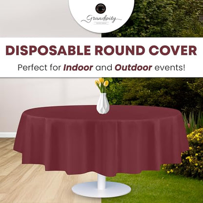 Grandipity Plastic Table Cloth Disposable 12 Pack 84" Round Burgundy - color: Burgundy, size: 84in. Round