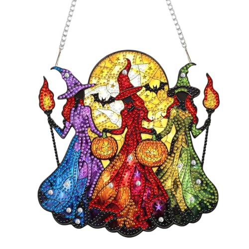 Witch Hanging Diamond Art Kits for Adults, Diamond Painting Suncatchers - color: Witch
