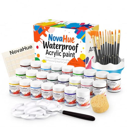 Acrylic Paint Set, 24 Colors 1.78oz Bottles with 10 Art Brushes