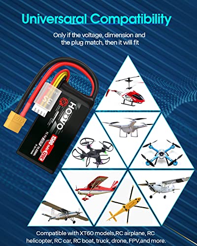 HOOVO 3S 120C 11.1V 1500mAh LiPo Battery with XT60 Plug(2 Pack)
