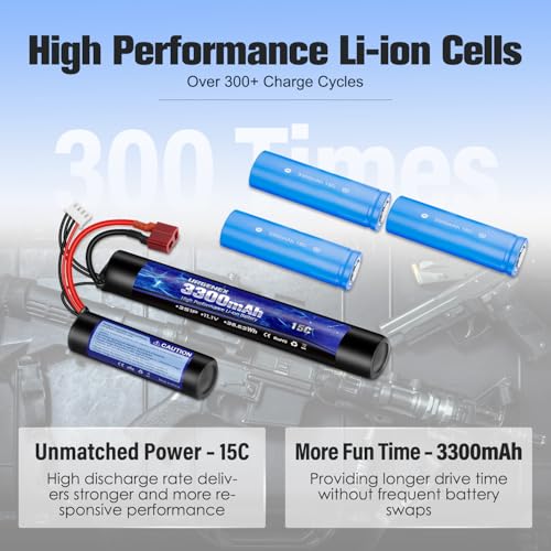 Airsoft Battery 3300mAh High Capacity 11.1V Nunchuck RC Battery with Dean-Style T Plug & Mini Tamiya Cable 3S Butterfly Stick Airsoft Li-Ion Fit for aeG AK47 M4 MP5 and Most Airsoft Gun Rifle