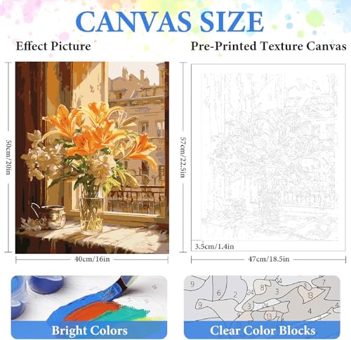 ZRIZQ Flowers Paint by Numbers Kit for Adults Beginner,City Scape,16x20 - color: 16"X20"Rolled Canvas-Floral