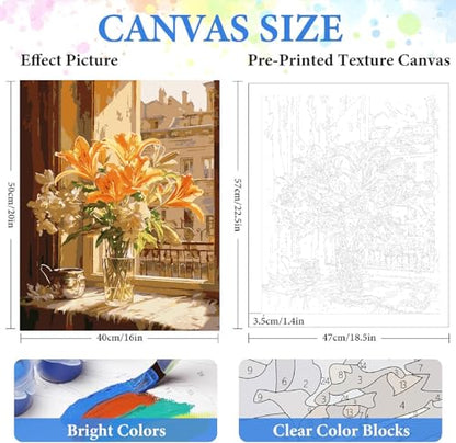 ZRIZQ Flowers Paint by Numbers Kit for Adults Beginner,City Scape,16x20 - color: 16"X20"Rolled Canvas-Floral