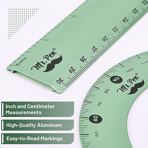 Mr. Pen- Metal Geometry Kit, 4 Pack, 45° & 30°/60° Set Squares - color: Light Green