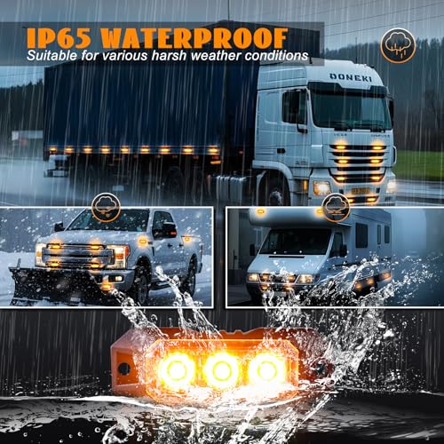 4PCS 3 LED Amber Surface Mount Flashing Strobe Lights for Trucks - color: Yellow, size: 3LED-4PCS