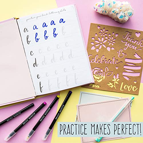 STMT DIY Make Your Mark Hand Lettering Set, Step-by-Step Beginner Modern Calligraphy Hardcover Workbook, Includes Practice Sheets, Stencils, Flexible Fine Tip & Brush Markers, DIY Calligraphy Kit