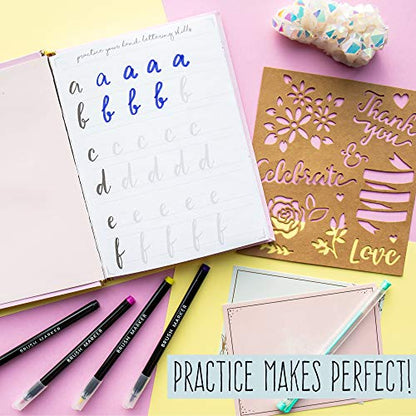 STMT DIY Make Your Mark Hand Lettering Set, Step-by-Step Beginner Modern Calligraphy Hardcover Workbook, Includes Practice Sheets, Stencils, Flexible Fine Tip & Brush Markers, DIY Calligraphy Kit