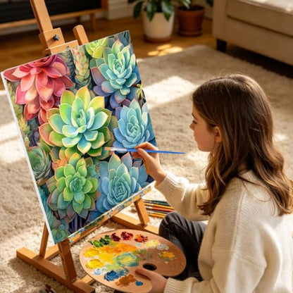 Succulents Framed Paint by Numbers Kit for Adults Beginner 10x10 inch - color: Frame-OP-US14