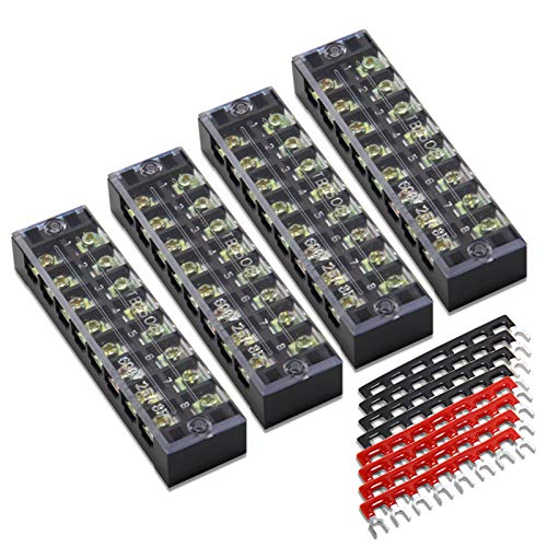 Terminal Block Strip, 8 Circuits 600V 25A, Dual Row Screw, 4 Sets - size: 25A 8P+8pcs Jumpers