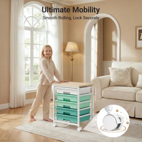 Pipishell Rolling Cart with 5 Drawers, Craft Storage Cart, Green Gradient - color: Green Gradient, size: 5-Drawers
